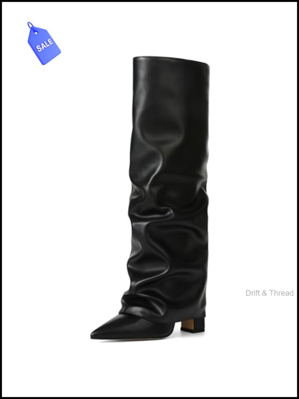 Women's Slouchy Knee High Boots Pointed Toe Fold Over Chunky Heel